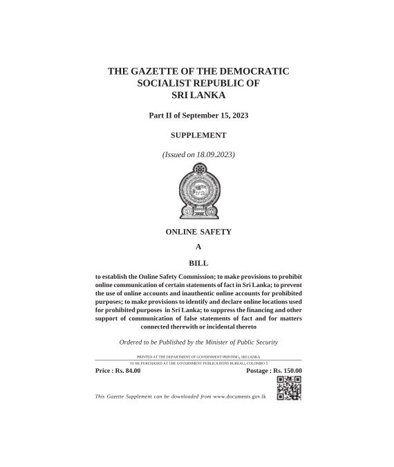 Sri Lanka: Proposed Online Safety Bill would be an assault on freedom of expression, opinion, and information