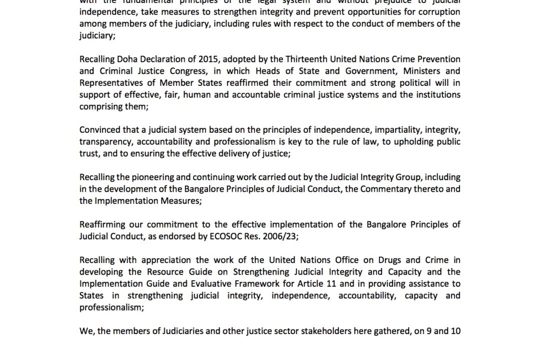 UNODC publishes global Declaration on Judicial Integrity