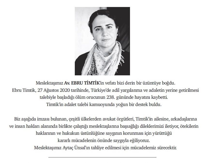 ICJ mourns the death of human rights lawyer Ebru TimTik