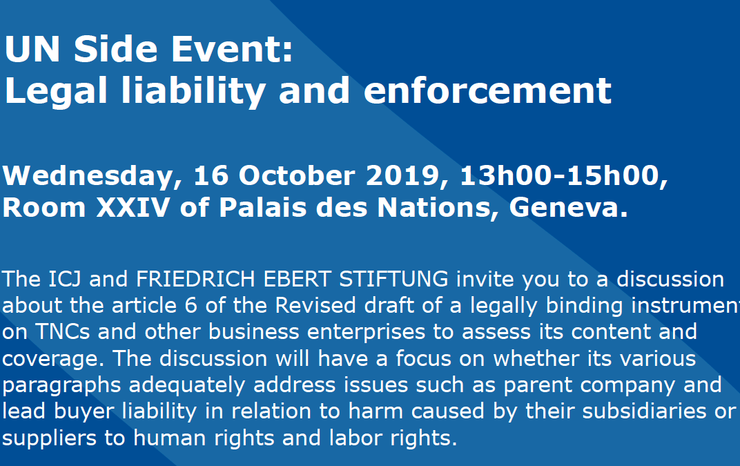 UN Side Event: legal liability and enforcement
