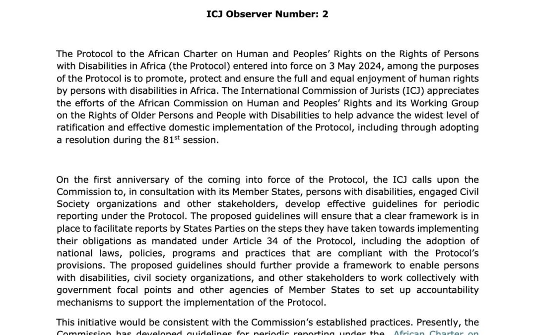 Oral statement on the need for the ACHPR to develop periodic reporting guidelines under the African Disability Protocol
