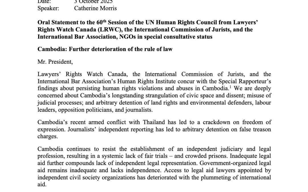 HRC60: Joint statement on the deterioration of the rule of law in Cambodia